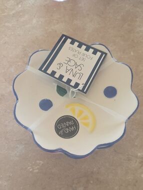 Luna & Sage Hand-Painted White and Blue Lemon Decorative Bowl - Set of Four